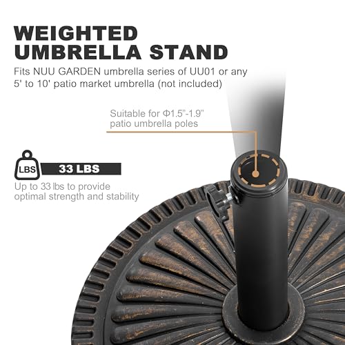 Image of NUU GARDEN Round Patio Umbrella Base, Weighted Umbrella Base with Hand-turn Knob, for Garden, Backyard, Poolside