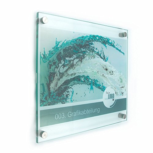 Logistic Sign System Wechselrahmen, schnelles austauschen von Informationen mit Edelstahlhaltern, für Praxis, Büro, Kanzlei (SICHERHEITSGLAS, DIN A3 quer)