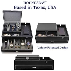 Alternative view of HOUNDSBAY Admiral Dresser Valet Box & Mens Jewelry Box Organizer with Large Smartphone Charging Station (Grey)