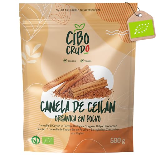 Canela de Ceylan en Polvo Ecologica - 500g. Canela Ceylan en Polvo Vegana 100% Natural y Pura de Calidad sin Aditivos ni Conservantes.