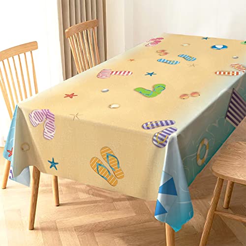 Heyfary Flip Flops Tablecloth Hello Summer Beach Themed Party Decoration Birthday Seasonal Seaside Holiday Home Kitchen Dining Room Table Decor-60×84Inch #TOP1