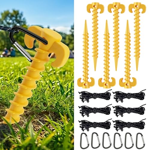 Tent Stakes Ground Anchors Screw in,6 Pack Beach Tent Stakes...