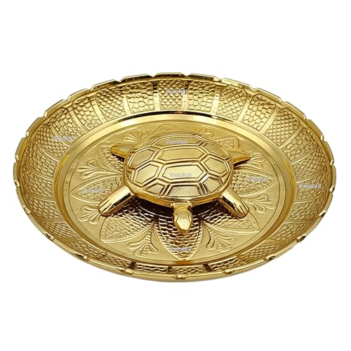 Image of 11cm & 200g Weight Large Vastu Feng Shui Pure Brass Tortoise with Plate for Career Opportunities & Good Luck, For Home & Office, Vastu Remedies, Positive Energy Showpiece, Home Decor Turtle Kachhua