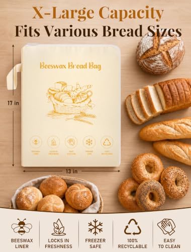 MERDTTES XL Beeswax Bread Bag, Reusable Sourdough Bread Storage Bag