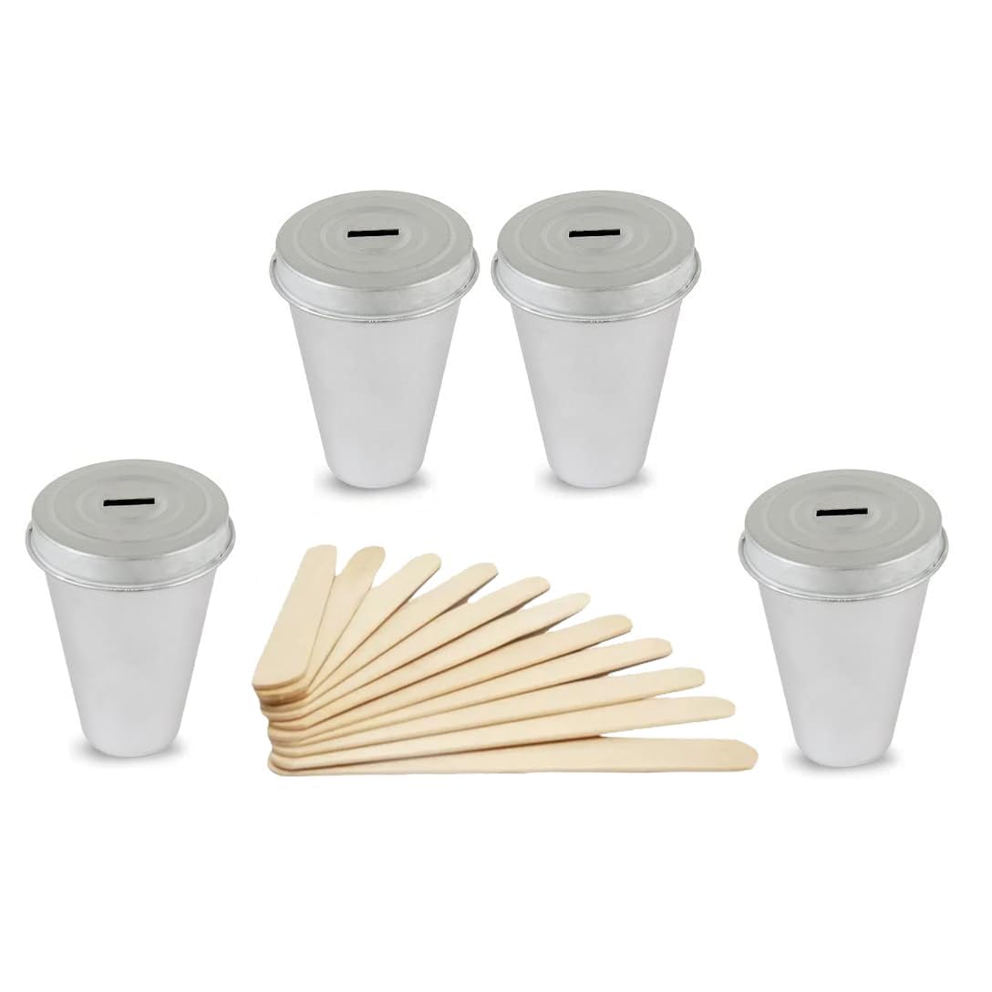 Sensimon Aluminium Reusable Kulfi Cone Mould | Ice Cream Maker Mold Set of 4 with Ice Cream Stick DIY Kit (7 x 5 x 2.5 cm) | Silver