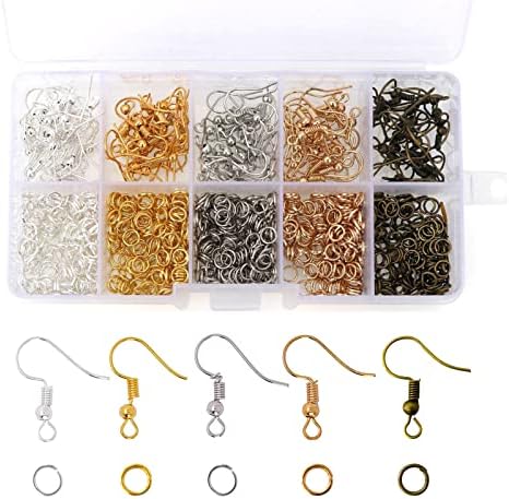 Redamancy Orecchini Kit Fare, 1150 Pezzi Kit per Gioielli Ganci, Ganci per Orecchini, Anelli Aperti di Salto, per Fai da te Gioielli e Riparazioni, con Scatola di Plastica