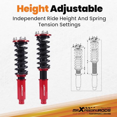 maXpeedingrods Coilovers for Honda Accord 1998-2002, for Acura TL 1999-2003, for Acura CL 2001-2003, Height Adjustable Coilovers Suspension Shock Absorber, Preset Damping Lowering Kit Red - Image 6