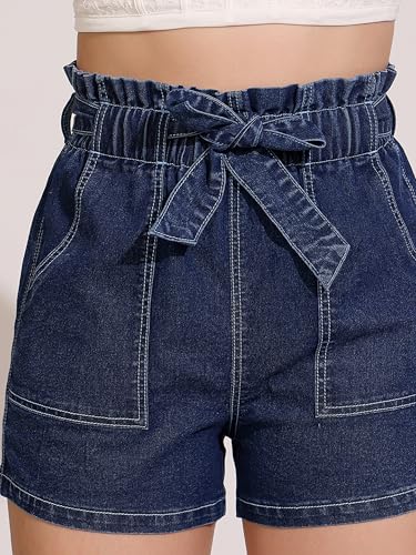 Image of Dolce Crudo Women's Relaxed Fit Mid-Rise Denim Shorts with Adjustable Waist & Frayed Hem