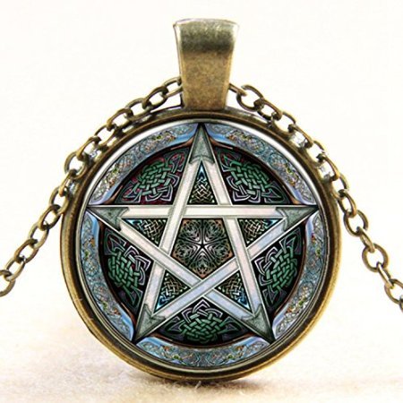Lemonc Time gem necklace pendant pentagram pattern glass