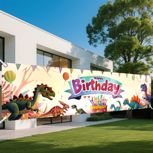 Image of Nuxovilar Dinosaur Birthday Banner 78x17 inch Polyester