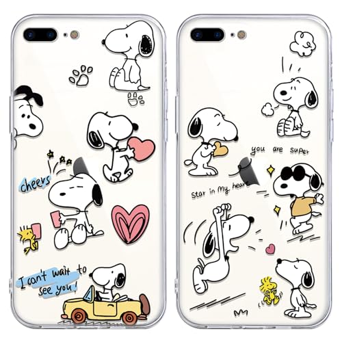 2 pezzi Cover per iPhone 7 Plus Snoopy Custodia Morbide Cute Cartone Animato Disegni Trasparente Opaco Bumper Ultra Sottile Antiurto Protettivo Case 5.5 pollici silicone tpu