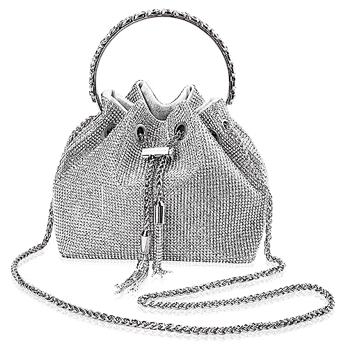 Pochette femme argentée à paillettes avec poignée et bandoulière chaîne