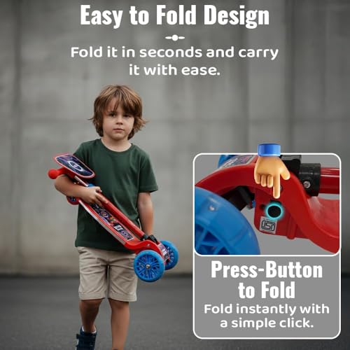 Image of StarAndDaisy X NASA Kick Scooter for Kids 3+ Years, Foldable Skate Scooter for Children Girls & Boy with Multi-Level Height Adjustment, LED Wheels & Brakes (Officially Licensed)- Red