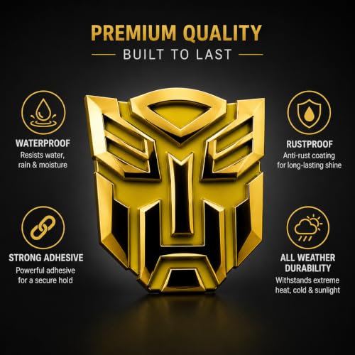 Image of Gold Big Transformer Transformer Glow 3D Metal Logo Car Metal Emblem 3D Badge Auto Racing Sport Sticker 9.2cmx9.2cm for Car & Bikes Pack of 1 (Gold)