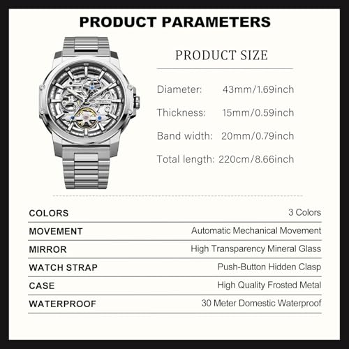 Image of FORSINING Men's Luxury Automatic Skeleton Mechanical Watch, Industrial Style Self-Winding Hollow Watches with Tourbillon & Luminous Function, Stainless Steel Strap Mens Wristwatch