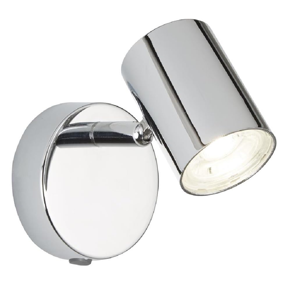 Britalia LED Polished Chrome Metal Modern 1 Lamp Cylindrical Head Switched Wall & Ceiling Spot Light | 9cm Diameter | 350 Lumen 3000k Warm White | Adjustable Chrome Neck | Retro Industrial Vibe