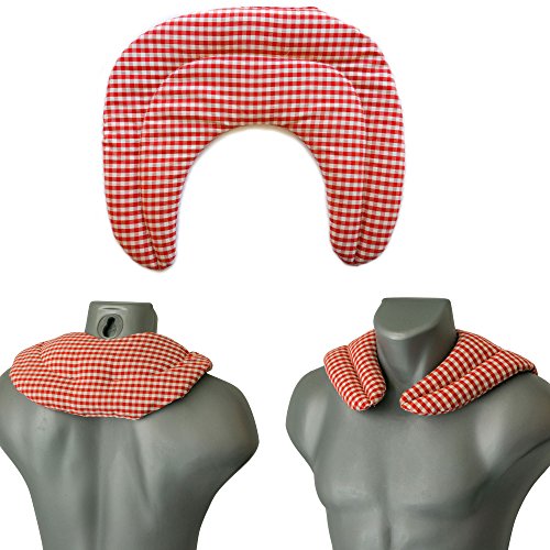 Coussin thermique nuque en graines de lin rouge et blanc pour micro-ondes