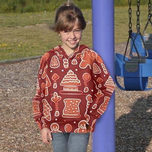 Kids Hoodies Sweaters Christmas Gingerbread Man Hooded Sweatshirts with Big Pockets for Boys Girls B04004174