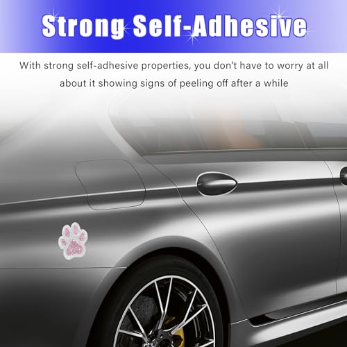Image of Augeny 2PCS Crystal Car Decoration Stickers, Bling Rhinestone Dog Paw Print Sticker Decals, Waterproof Auto Dog Cat Footprint Decals, Universal Vehicle Decoration for Women Girls (Pink & White)