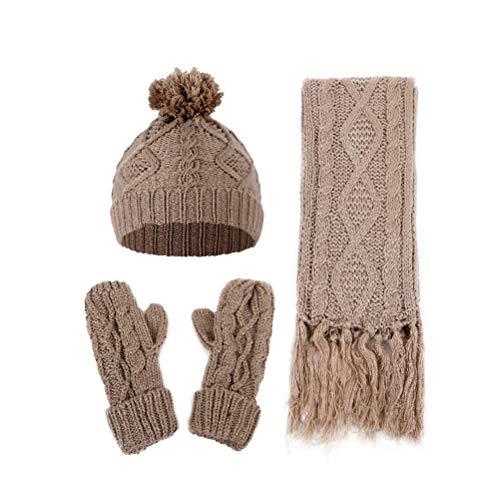 FENICAL Conjunto de gorro e luvas de tricô quente para inverno com design de massa frita macia e tor