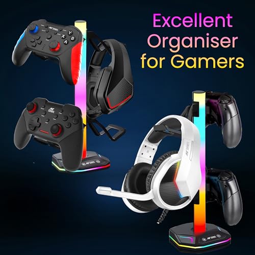 Image of Ant Esports RGB Headset Stand, Gaming Controller Stand with 2 USB Charging Ports,10 Light Modes Headset Holder PC / PS5 / Xbox Gaming Accessories, Suitable for All Headset Black
