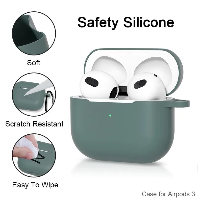 Image of Airpods 4 Cover Silicone Case (2024) Active Noise Cancellation (ANC) with Keychain Protective Case (Green)