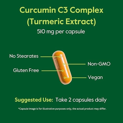 Miniatura 5 de BESTVITE Curcumina de 510 mg (cúrcuma) (120 cápsulas vegetarianas) con complejo de curcumina C3 y bioperina - estandarizado al 95% de curcuminoides