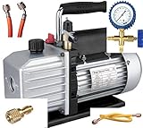 Klimatisierung des Autos. Kälte - Klima - Set TÜV Vakuumpumpe + Monteurhilfe + Schläuche, 51 - 57lt., R410a R407c R134a R22