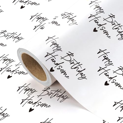 WRAPAHOLIC Birthday Wrapping Paper for Men - Mini Roll - 17 Inch x 16.5 Feet - Happy Birthday Handsome Design for Special Friend Boyfriend Husband