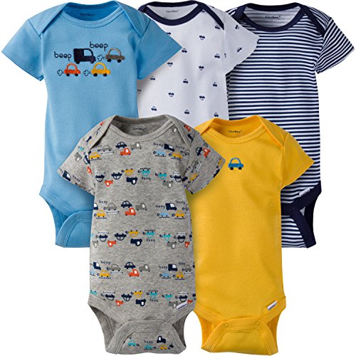 Image of Gerber Unisex Baby 5-Pack Short Sleeve Variety Onesies Bodysuits