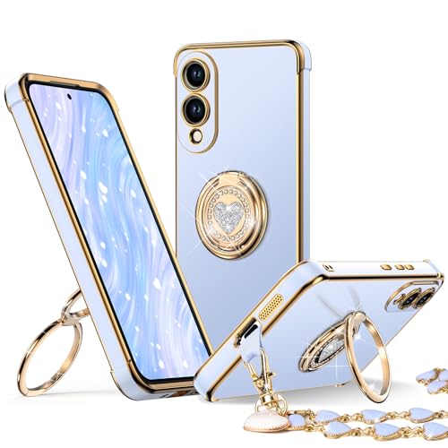 Image of XYZ for Galaxy S25 Edge Case with Stand, for Samsung Galaxy S25 Edge Case with Double Ring Kickstand, Women Girls Cute Love-Heart Bling Luxury Protective Phone Case for Samsung S25 Edge, Blue