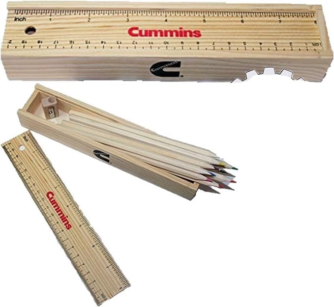 Diesel Power Plus Dodge Cummins 12-Piece Colored Pencil Set Wooden Box Holder w/lid Ruler