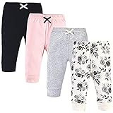 Touched by Nature Unisex Baby Organic Cotton Pants, Black Floral, 9-12 Months