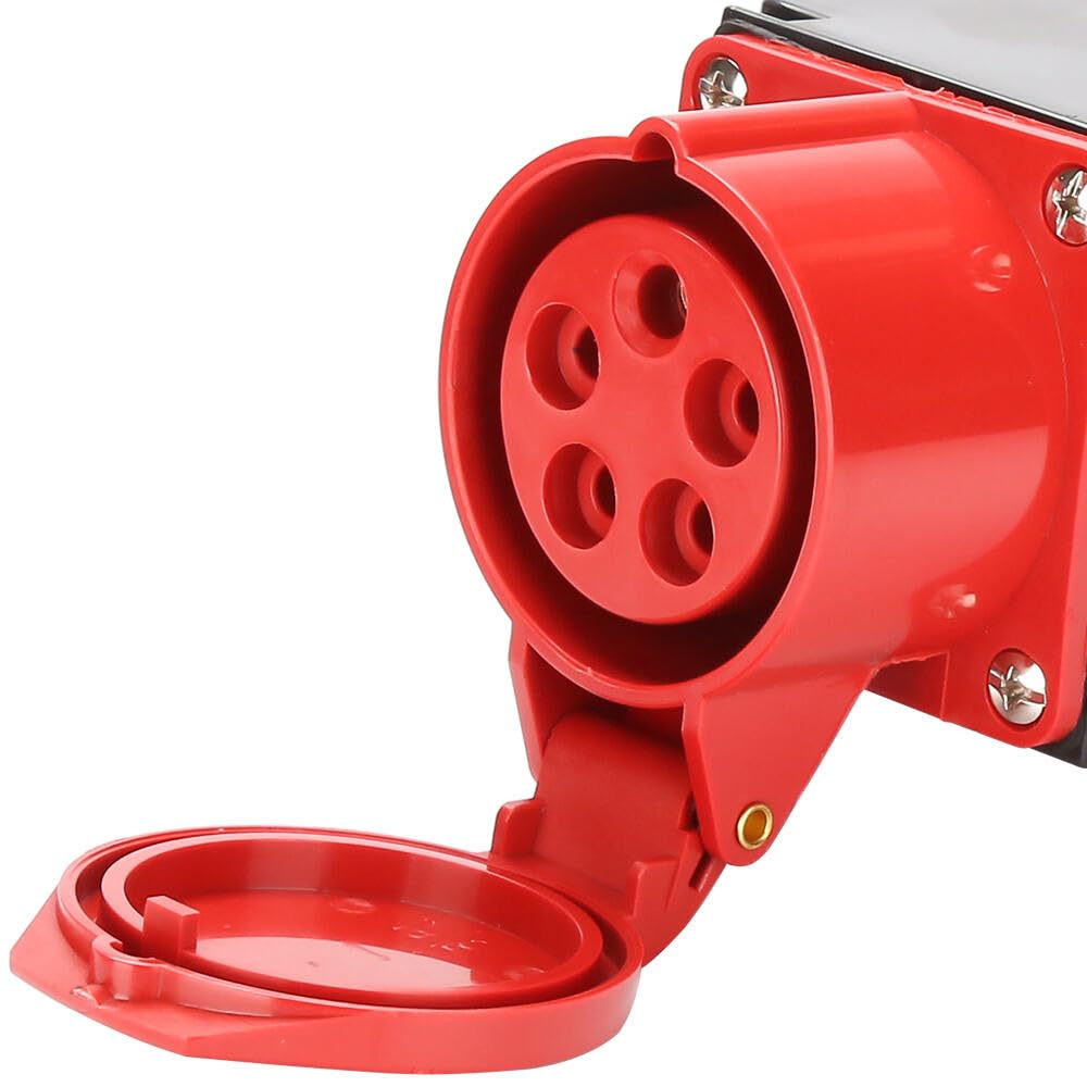 Wtyczka CEE, adapter rozdzielacz prądu 3 x Schuko CEE 5-biegunowe, gniazdo CEE IP44, ochrona przed wodą rozbryzgową, z pokrywą zabezpieczającą, gniazdo Cee na plac budowy