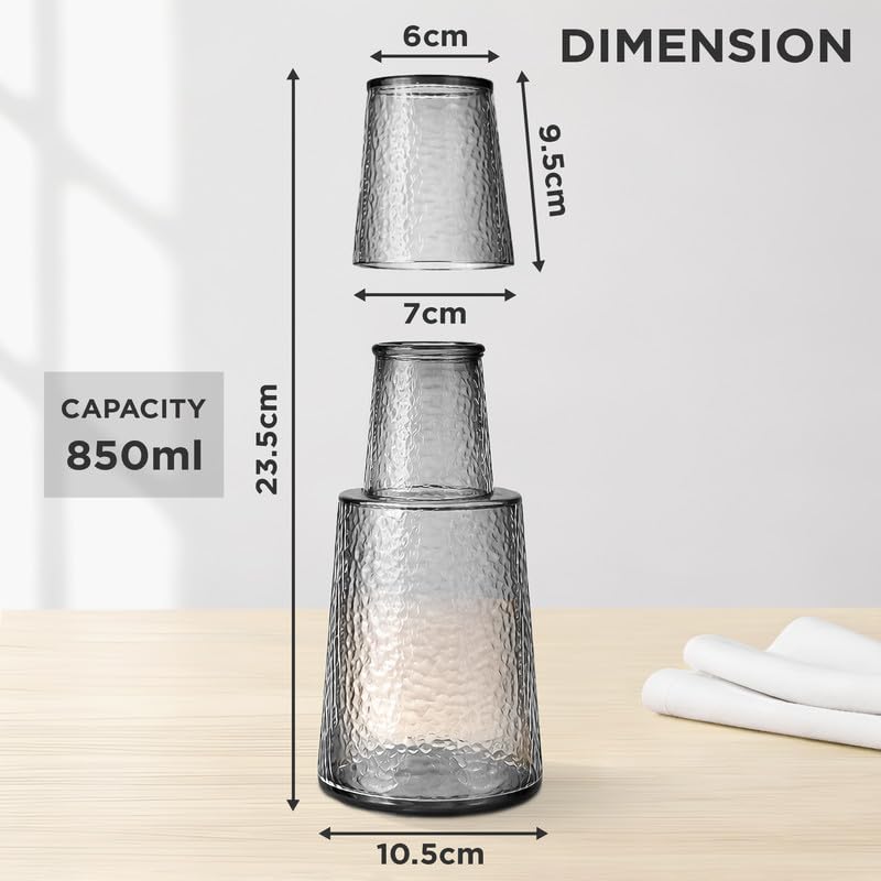 Image of Allo Drinksafe Glass Water Jug with Lid 850ml, Multipurpose Detox Pitcher Jar for Hot & Cold Beverages, Milk, Juice, Iced Tea, Ideal for Gifting, Serving, Dining Table(0.85 Litre Charcoal Mosaic)