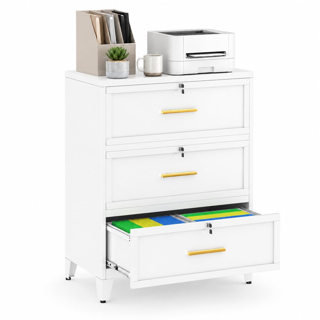 3 Drawer File Cabinet with Lock, Small Filing Cabinet for Home Office