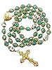 Nazareth Store Green Crystallized 10mm Beads Rosary with Ceramic Our Father Flower Beads Miraculous Heart Locket Medal & Cross #2