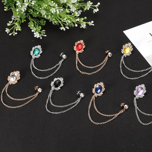 Image of PATIKIL Gem Hanging Chain Brooch Pins, Rhinestone Men's Gem Brooch Suit Pins Lapel Pins for Women Men