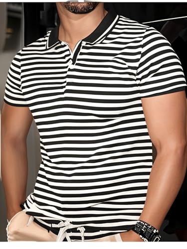 Image of Mack Jonney Men's Striped Cotton Rich Polo T Shirt | Collar Tshirts | Half Sleeves | Stripe-Regular Fit-MACK640682