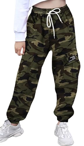 SANGTREE Girls & Womens Drawstring Cargo Jogger Pants,3 Years - Women 3XL - Small - Camouflage