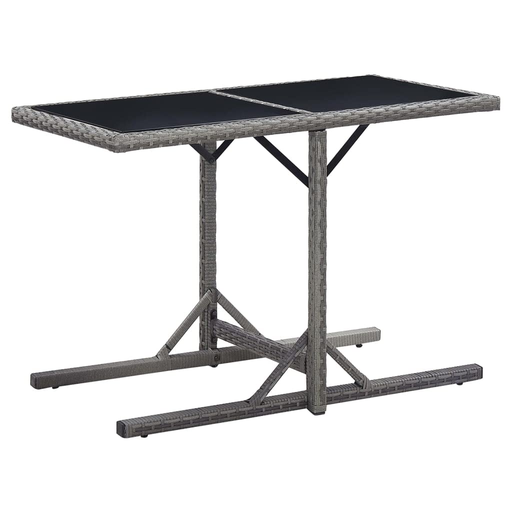 Mesa de jardín de ratán de polietileno con tablero de cristal, 110 x 53 x 72 cm, de color antracita, con estructura de acero, resistente al agua y fácil de limpiar, para jardín, terraza o