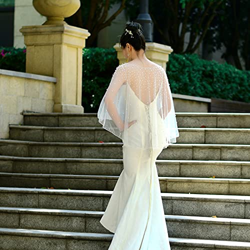 Womens Soft Tulle Bridal Scarf Evening Shawl Wedding Wraps Pearl3