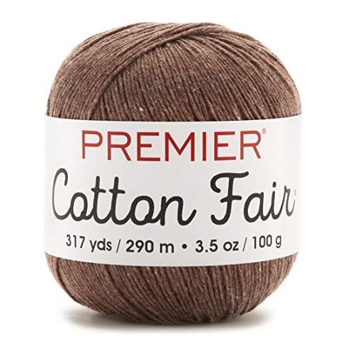 Premier Yarns Cotton Fair, Cotton/Acrylic Blend, Yarn for Crocheting and Knitting, Fine Weight, Machine Washable Yarn, Cocoa, 3.5 oz, 317yds