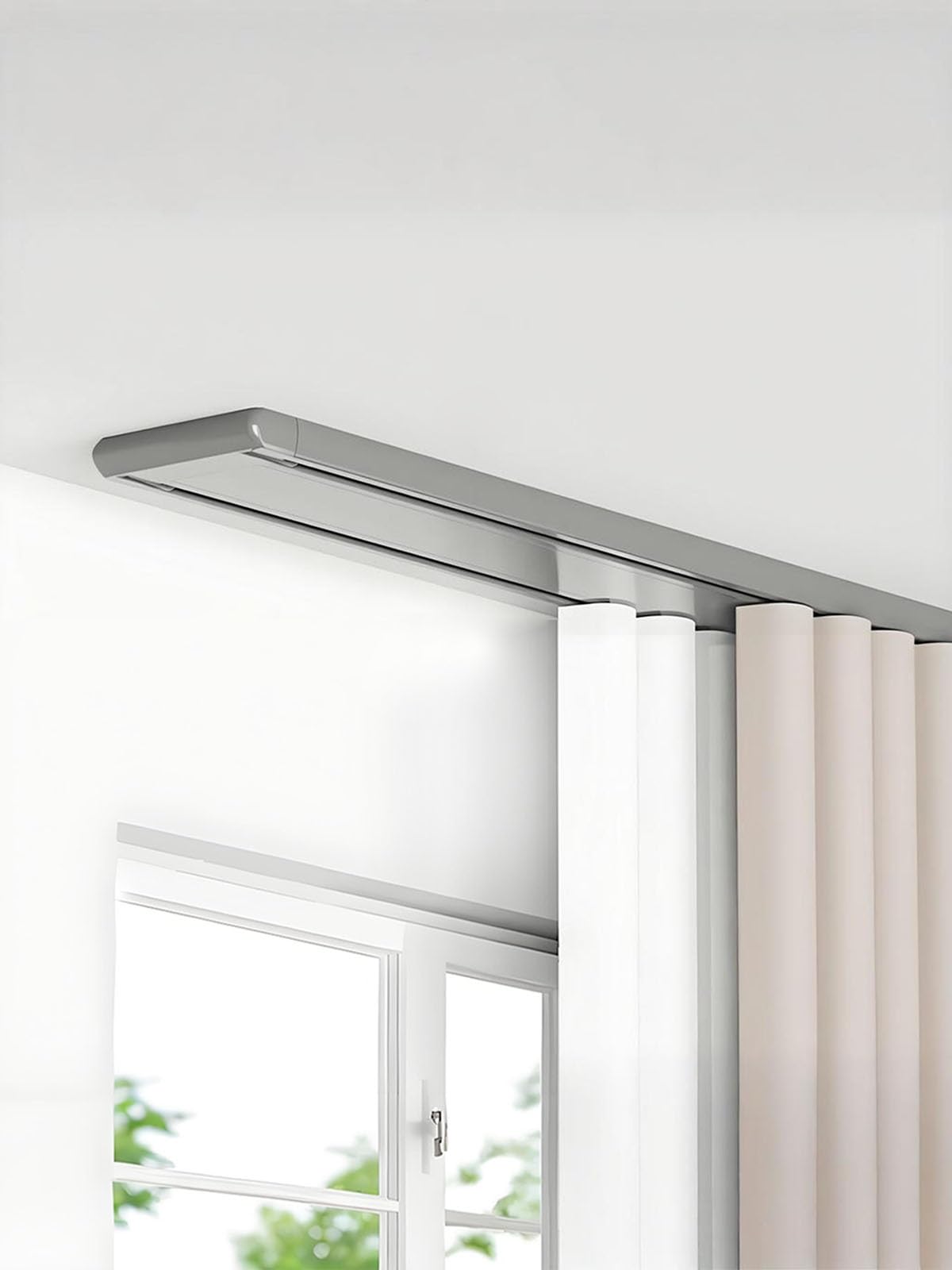 Rail de plafond réglable 2,9m double rangée gris pour rideaux