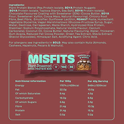 Misfits Vegan Protein Bar, Plant Based Chocolate Protein Bars, Smores + Chocolate Brownie Bundle High Protein Snacks With 15G Per Bar, Low Sugar, Low Carb, Gluten Free, Dairy Free #TOP6