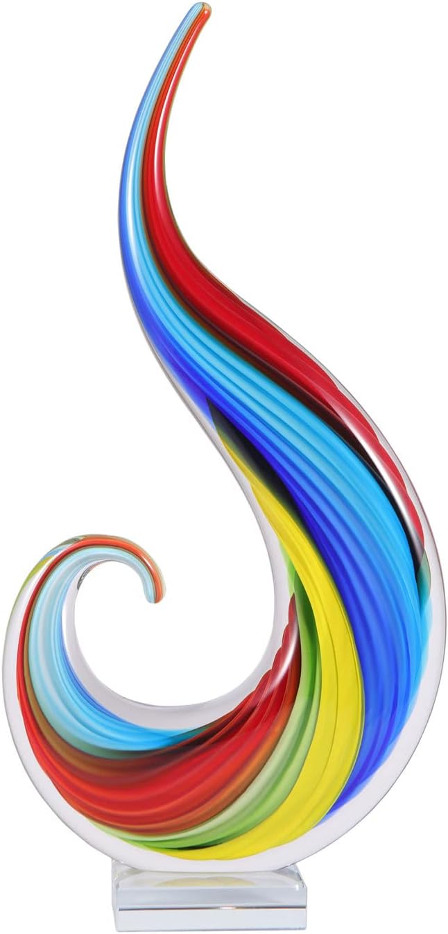 Luxury Lane Hand Blown Rainbow Swirl Sommerso Art Glass Sculpture for Decor 15 inch Tall Centerpiece Table Decoration