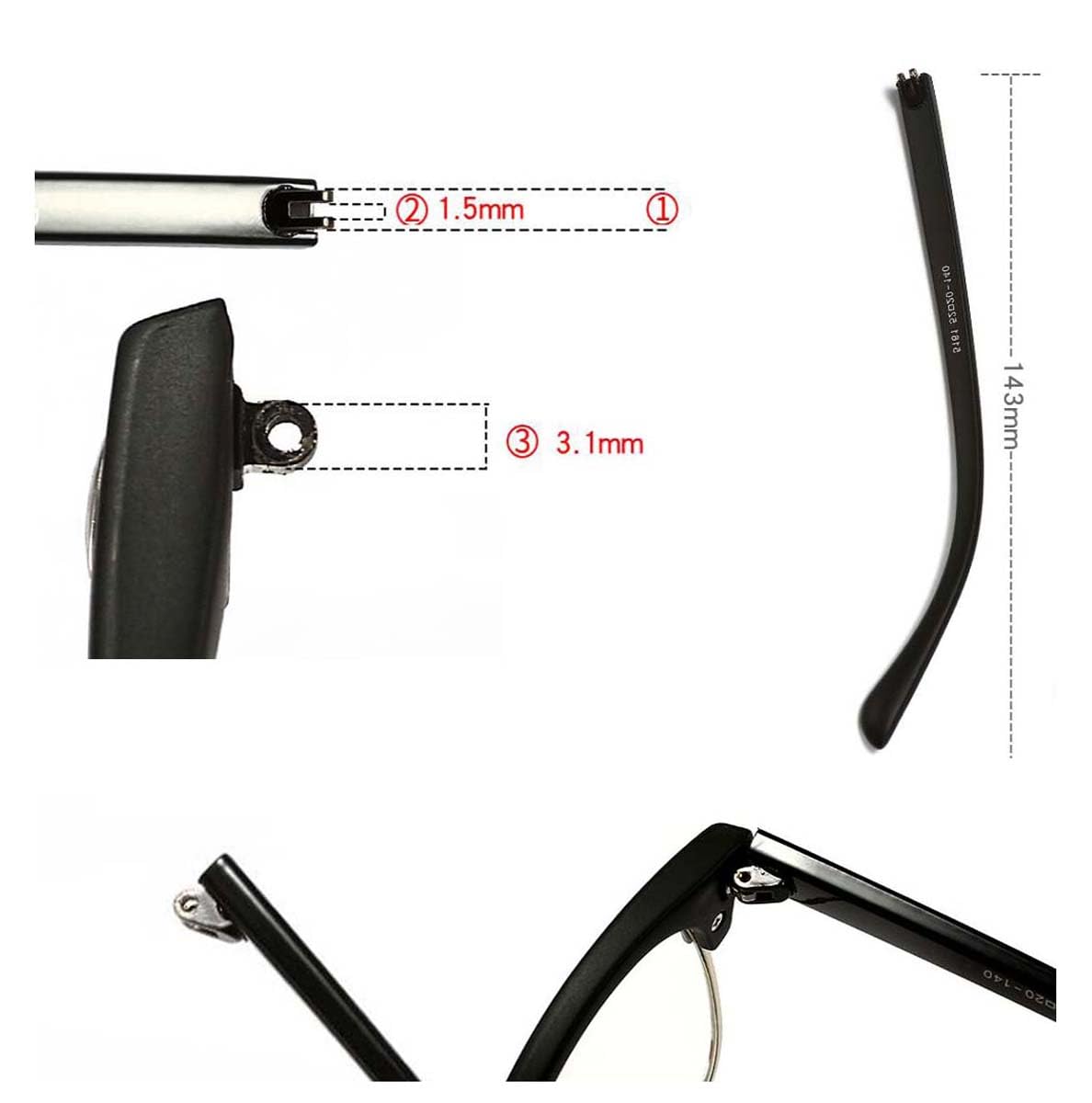 1 Pair Universal Tr90 Eyeglass Replacement Arms - Anti-Skid - View #7
