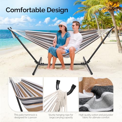 ONCLOUD Heavy Duty 550 LBS Double Hammock with Stand Included with Portable Carrying Bag, Upgraded 2 Person Hammock with Frame for Outdoors & Indoors, Series TDCTZ2 - Desert Stripe