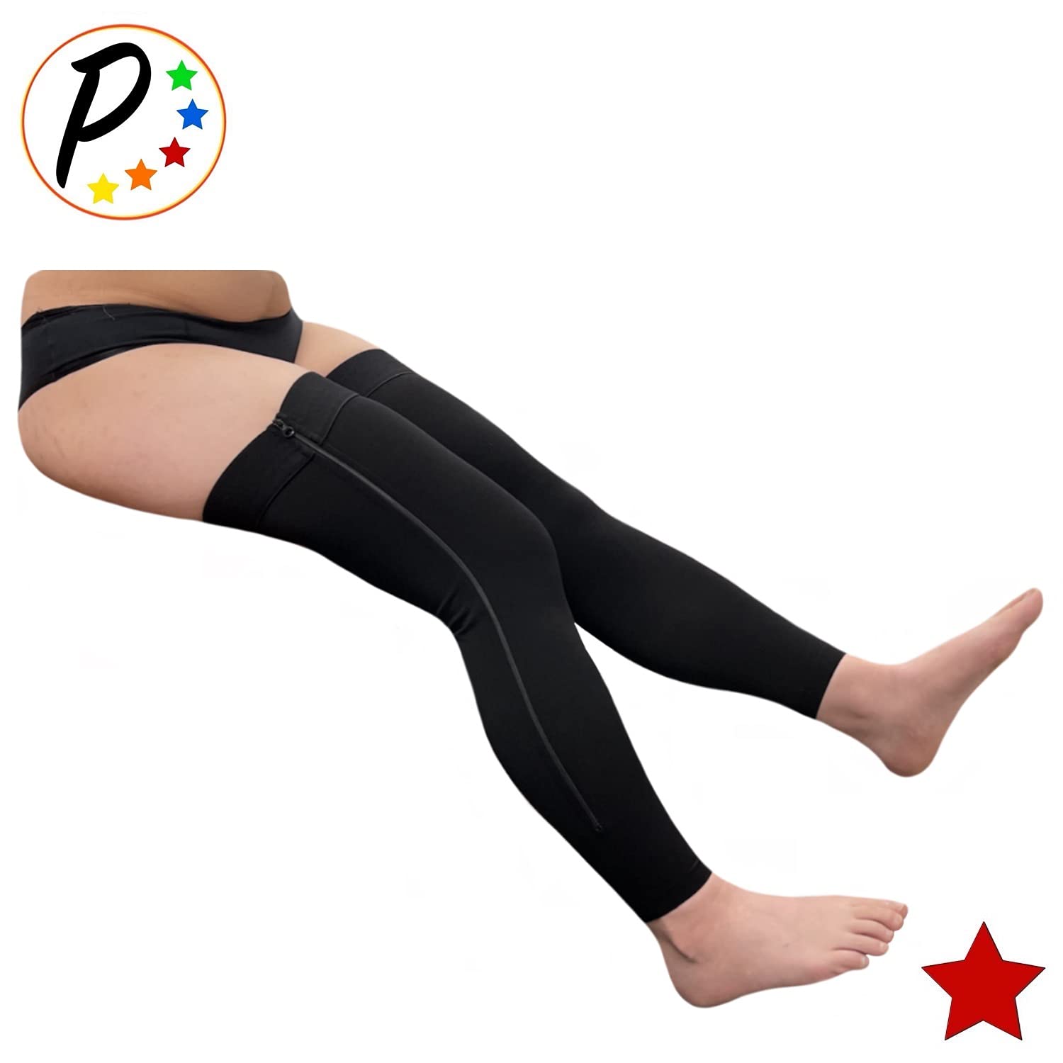 Condition photo showing New/Like New for presadee footless thigh high 20-30 mmhg firm compression sleeve with ykk zipper (black, 1)