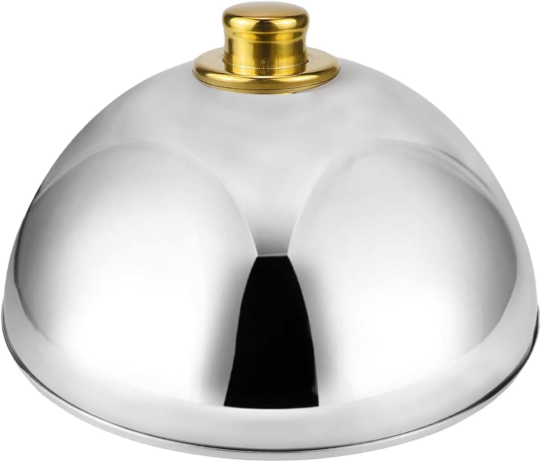 Large 12.6 Inch Stainless Steel Griddle Dome Lid - Steam Cover for Flat Top Grill, Universal Melting & Basting Dome with Ergonomic Handle（Gold 12.6 inches）